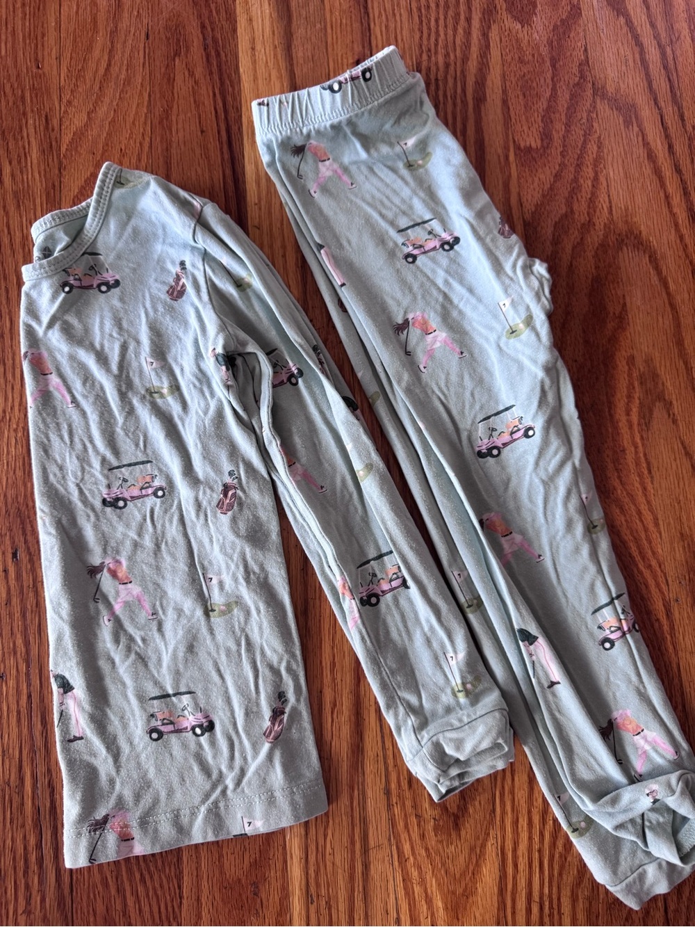 Kyte BABY Sage Green Golf & Cart Pajama Set with Pink Accents